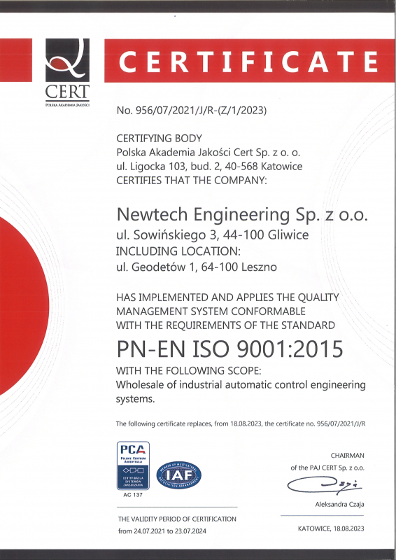 Certyfikate ISO 9001