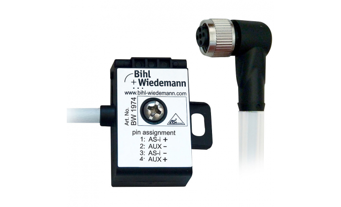 BW1974 - Passive Distributor ASi/AUX to 1 x M12 cable socket, angled, 5 poles, depth 19 mm, IP67