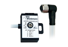 BW1974 - Passive Distributor ASi/AUX to 1 x M12 cable socket, angled, 5 poles, depth 19 mm, IP67