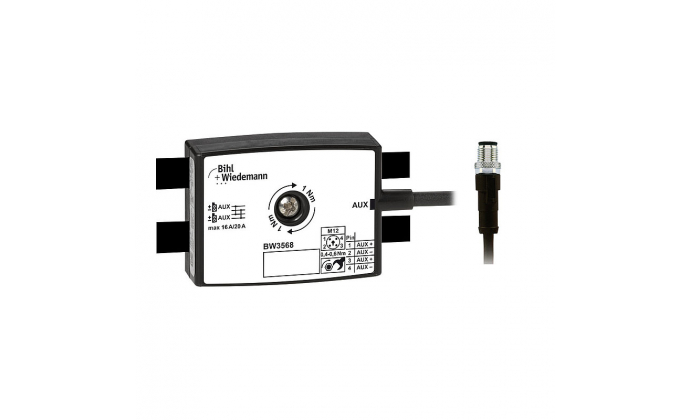 BW3568 - Passive Distributor AUX to 1 x M12 power cable plug, straight, T-coded, 4 poles, depth 25 mm, IP67