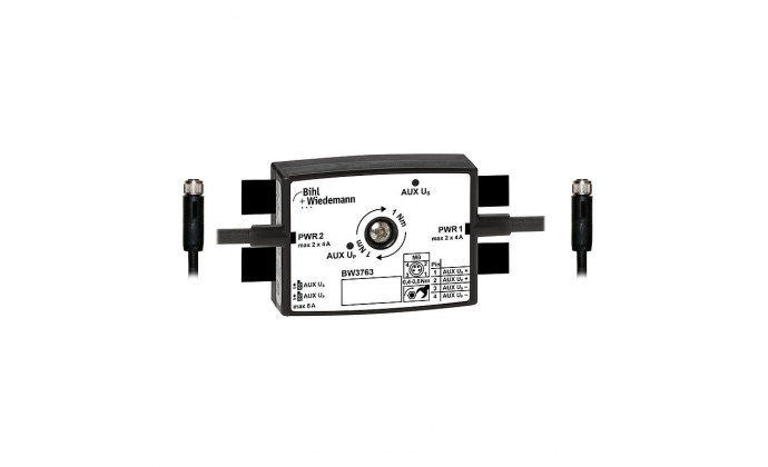 BW3763 - Passive Distributor AUX to 2 x M8 cable sockets, straight, 4 poles, 19 mm deep, IP67