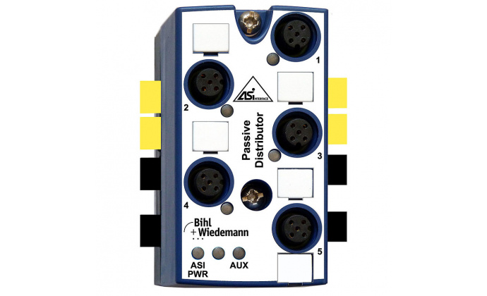 BWU2820 - Passive Distributor ASi/AUX to 5 x M12 sockets, 5 poles, depth 42 mm, IP67