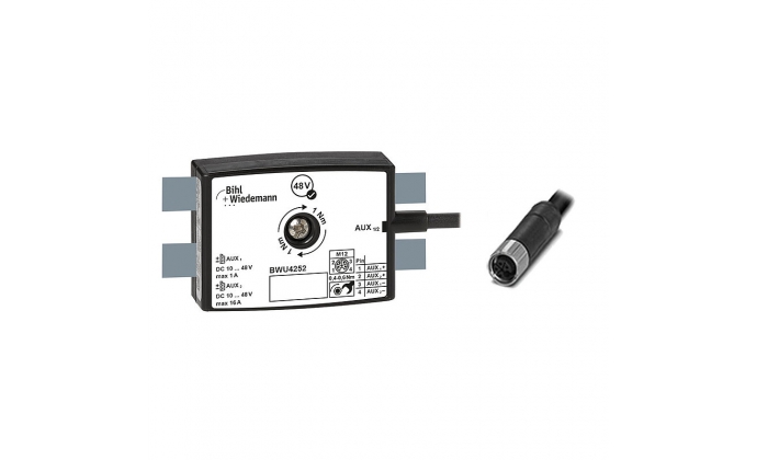 BWU4252 - Passive Distributor AUX to 1 x M12 power cable sockets, straight, L-coded, 4 poles, depth 25 mm, IP67