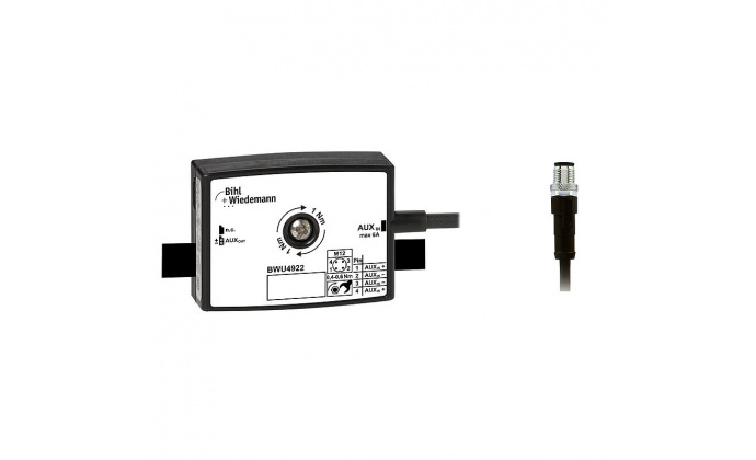 BWU4922 - Passive Distributor AUX, 1 x M12 cable plug, straight, 4 poles, to 1 x AUX profile cable, depth 19 mm, IP67