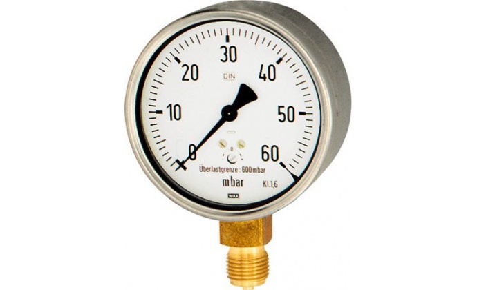 6840 Capsule pressure gauge G1 / 2R, 100mm, 0-40mbar, CN